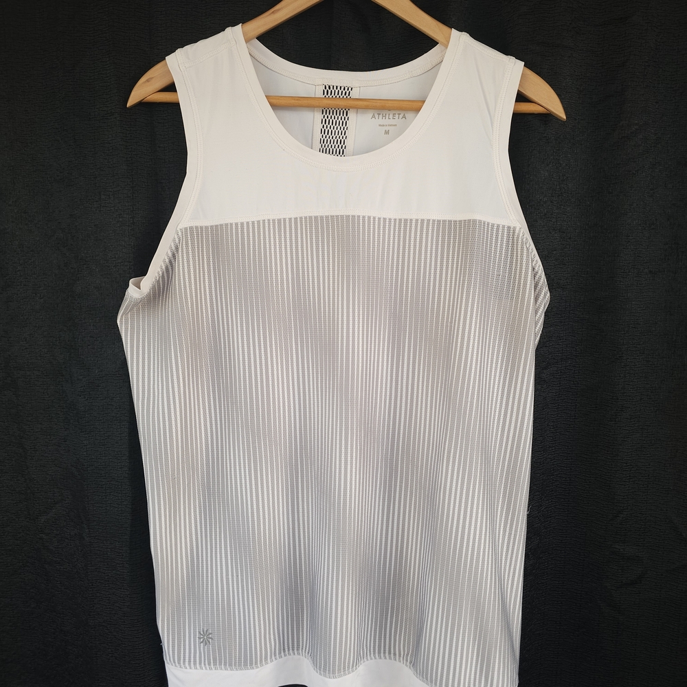 Athleta Women's White/Gray Mesh Sleeveless Tank Top Crew Neck L Activewear Yoga